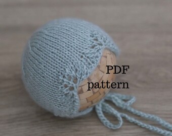Patrón PDF para gorro de punto con encaje HANNAH, patrón de tejido, patrón para accesorios de fotografía, patrón de gorro para recién nacido