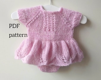 Patrón PDF del pelele PORTIA, patrón de punto Aran, patrón para sesión de fotos, patrón de pelele con volantes para recién nacidos