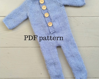 Patrón PDF para pelele pijama con pies TOBY, patrón de punto, patrón para accesorios de fotografía, patrón para pelele de manga larga para recién nacidos.