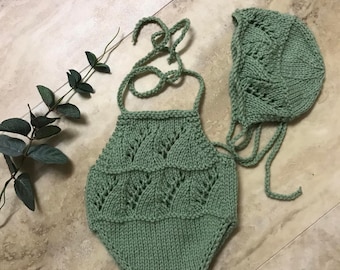 YELENA romper en muts pdf-patroon, herboren breipatroon, fotorekwisietpatroon, pasgeboren patronen