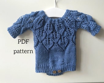 ROKSANA Romper PDF Pattern, Knitting Pattern, Photo Prop Pattern, Newborn Long sleeved Romper Pattern