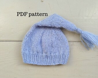 Patrón PDF del gorro de dormir HILARY, patrón de punto, patrón para sesión de fotos, patrón de gorro para recién nacido