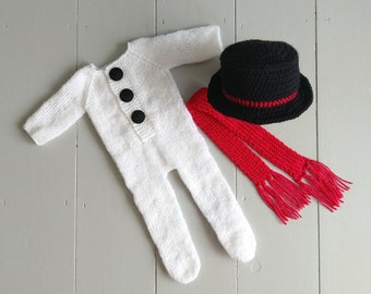 TOBY Footed Pyjama Romper PDF Pattern, Snowman Knitting Pattern, Photo Prop Pattern, Newborn Longsleeved Romper Pattern