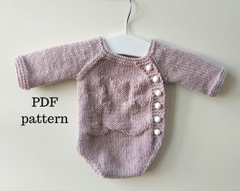 DOMINIC Romper PDF Pattern, Knitting Pattern, Photo Prop Pattern, Newborn Long sleeved Romper Pattern