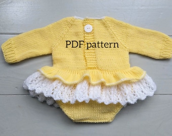 Patrón PDF del vestido con volantes y pelele KARINA, patrón de punto, patrón para sesión de fotos, patrón para recién nacidos.