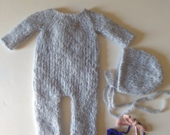 SHELBY Footless Pyjama Romper and SOFIA bonnet PDF Patterns, Knitting Pattern, Photo Prop Pattern, Newborn Longsleeved Romper Pattern