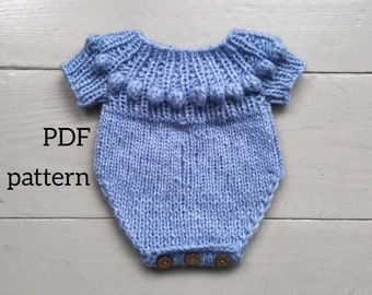 RYLEE Romper PDF Pattern, Knitting Pattern, Photo Prop Pattern, Newborn Short Sleeved Romper Pattern