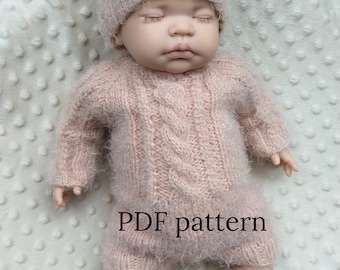 COELLO romper en muts PDF-patroonset, breipatronen, fotorekwisietpatroon, pasgeboren romperpatroon met lange mouwen