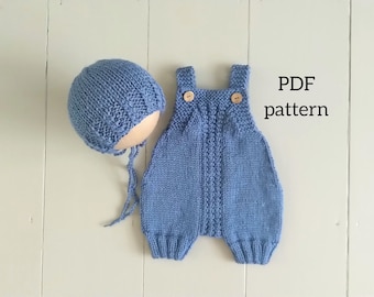 OLLIE Romper and BLANCA Bonnet PDF Patterns, Knitting Pattern, Photo Prop Pattern, Newborn Dungarees Set Pattern