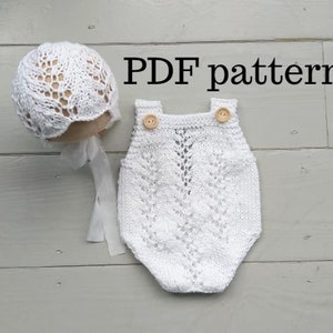 MELANIE Romper and Bonnet PDF Patterns Set, Knitting Pattern, Photo Prop Pattern, Newborn Romper Pattern