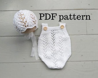 MELANIE Romper and Bonnet PDF Patterns Set, Knitting Pattern, Photo Prop Pattern, Newborn Romper Pattern