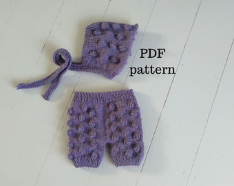 THEO Shorts and TESS Bonnet PDF Patterns, Knitting Patterns Set, Photo Prop Pattern, Sitter Patterns
