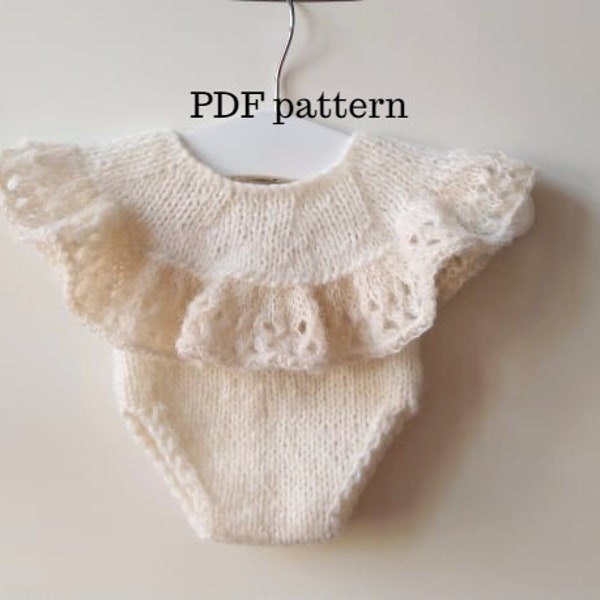 BASIA Romper PDF Pattern, Knitting Aran Pattern, Photo Prop Pattern, Newborn Frills Romper Pattern