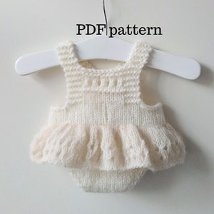 GRETA Romper PDF Pattern, Knitting Aran Pattern, Photo Prop Pattern, Newborn Frills Romper Pattern