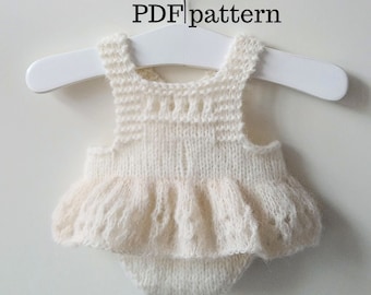 GRETA Romper PDF Pattern, Knitting Aran Pattern, Photo Prop Pattern, Newborn Frills Romper Pattern