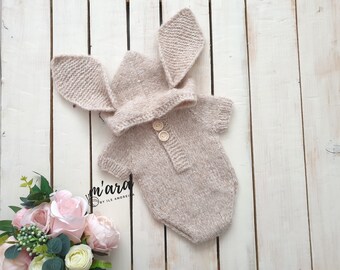 Patrón PDF para pelele con capucha TUFFY, patrón de punto, patrón para accesorios de fotografía, patrón para pelele de conejito para recién nacidos