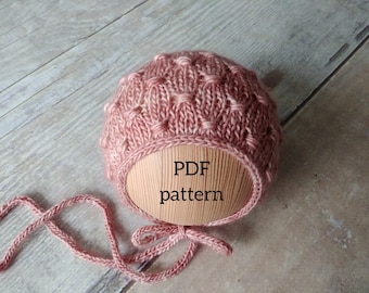 JESSIE Bonnet PDF Pattern, Knitting Pattern, Photo Prop Pattern, Newborn Hat Pattern