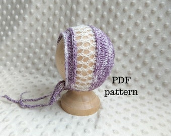 GABRIELLE Lace Bonnet PDF Pattern, Knitting Pattern, Photo Prop Pattern, Newborn Hat Pattern