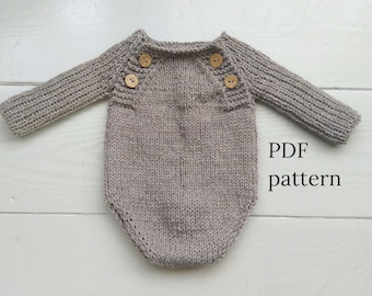 Patrón PDF para pelele RAFFAH, patrón de punto, patrón para accesorios de fotografía, patrón para pelele de manga larga para recién nacidos.