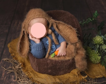 Patrones PDF de conejos, patrones de punto, patrones para accesorios de fotografía, patrones para cárdigan de recién nacido, leggings y gorros con orejas de conejo.