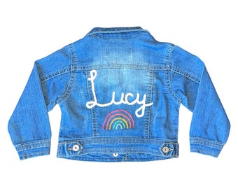 Child Baby Toddler Name embroidered Jean Jacket | Customizable Denim Jacket | rainbow Denim Jacket