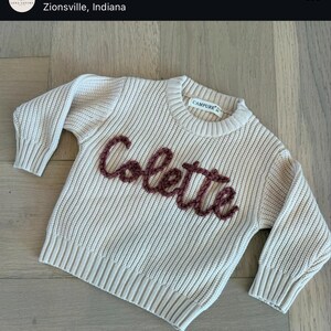 Personalized Hand-Embroidered Baby Name Sweater - Chunky Yarn Knit