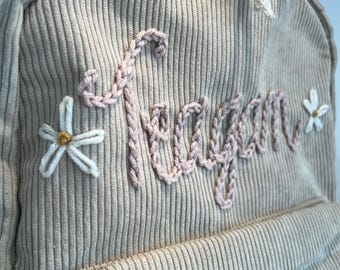 Personalized Chunky Knit Baby Name Backpack - Hand Embroidered Yarn