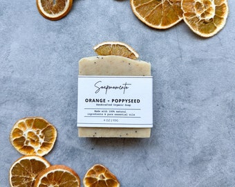 Orange+Poppyseed Soap / 100% Organic Oil Base / Handmade Soap / Botanical Handmade Soap / Organic Soap / Soap Bar
