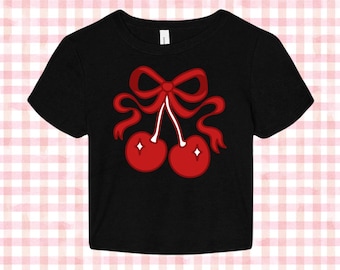 Red Cherry T-Shirt// Baby Tee// Crop Top//Valentines