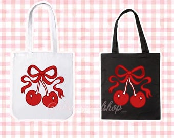 Red Cherry Coquette Tote Bag//Valentines