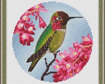 Anna's Hummingbird Counted Cross Stitch Pattern, Calipte Anna Hummingbird Cross Stitch Chart