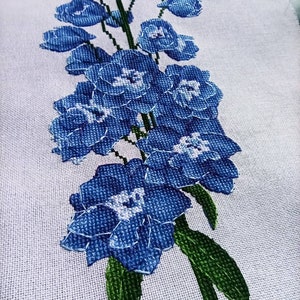 Delphinium Blue Counted Cross Stitch Pattern, Blue Flower Embroidery Chart image 2