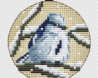 Christmas Ball with Bird Azure Tit Counted Cross Stitch Pattern