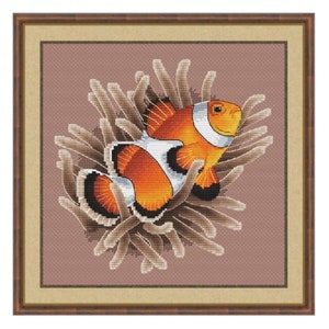 Clownfish Counted Cross Stitch Pattern, Anemonefish Embroidery Chart image 1