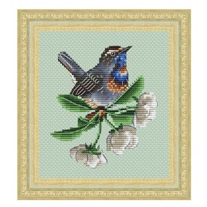 Bluethroat Counted Cross Stitch Pattern, Little Spring Bird Cross Stitch Chart
