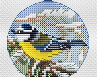 Blue Tit Christmas Ball Counted Cross Stitch Pattern