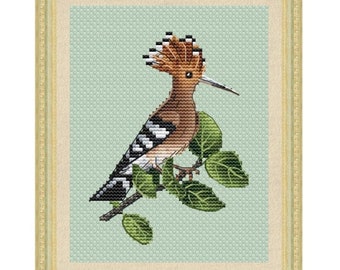 Hoopoe Cross Stitch Chart, Spring Bird Counted Cross Stitch Pattern