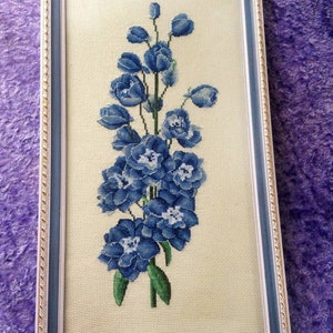 Delphinium Blue Counted Cross Stitch Pattern, Blue Flower Embroidery Chart image 3