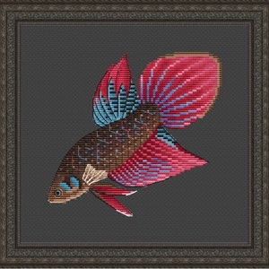 Betta Fish Counted Cross Stitch Pattern, Spade Tail Betta Fish Cross Stitch Chart
