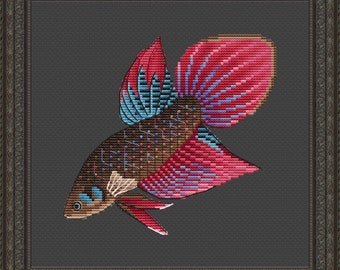 Betta Fish Counted Cross Stitch Pattern, Spade Tail Betta Fish Cross Stitch Chart