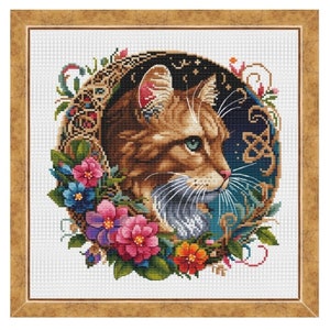 Cat Celtic Animal Zodiac Counted Cross Stitch Pattern