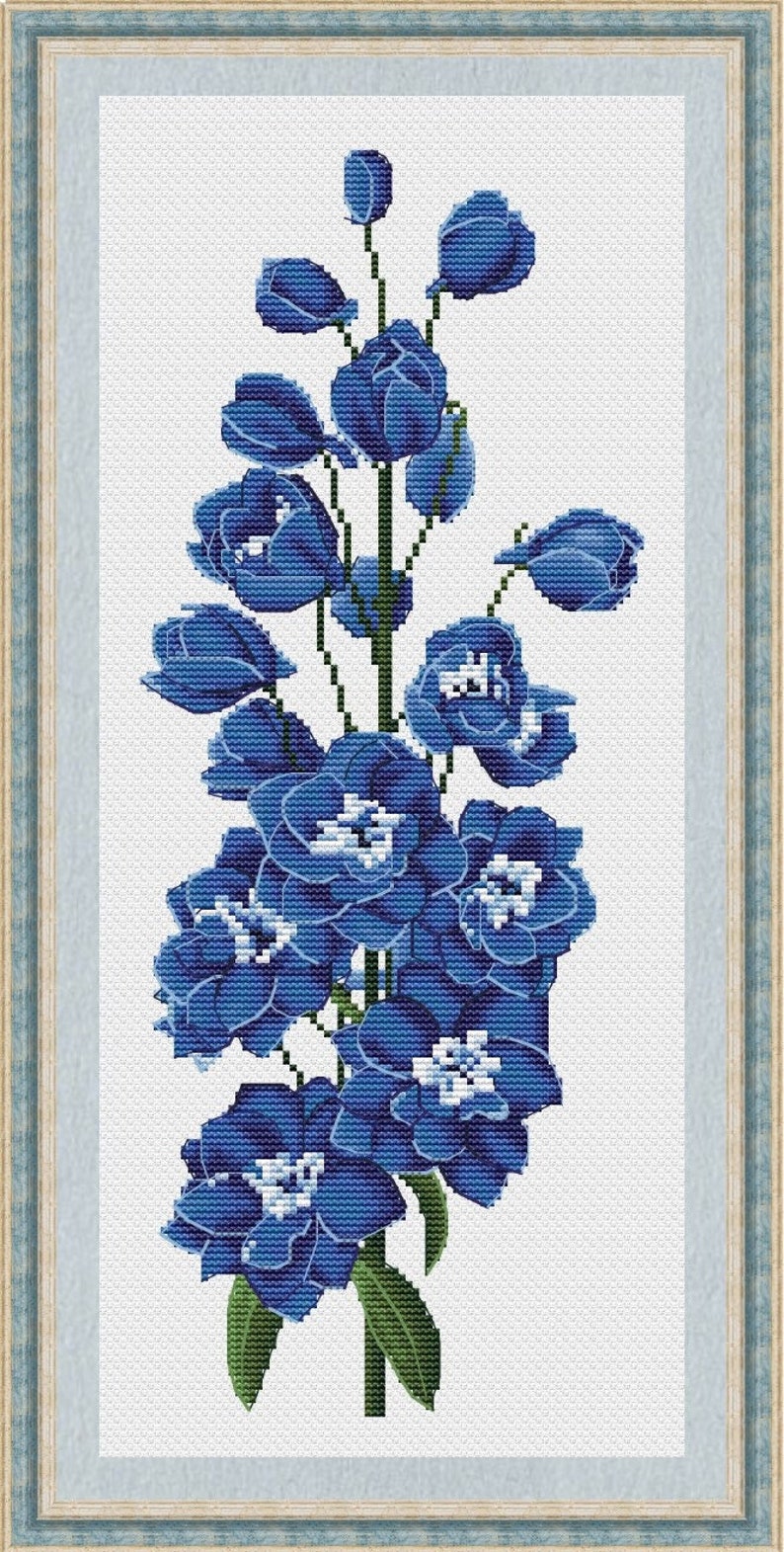 Delphinium Blue Counted Cross Stitch Pattern, Blue Flower Embroidery Chart image 10