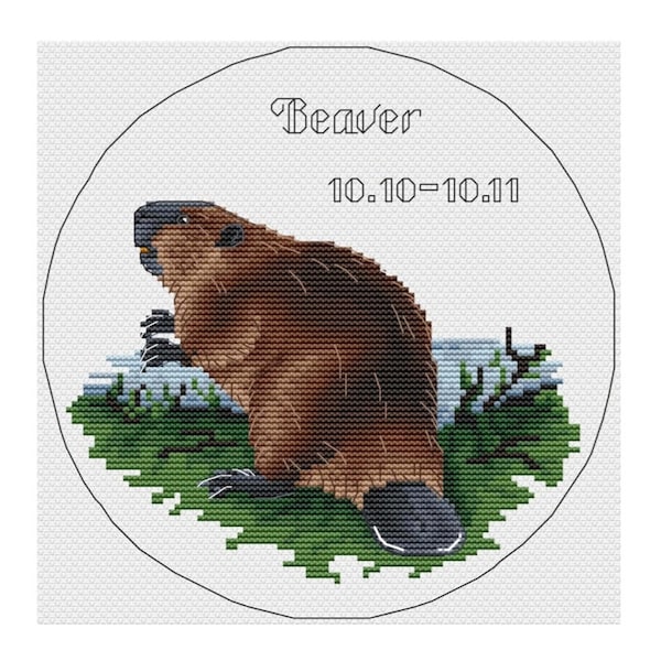 Beaver Slavic Horoscope Counted Cross Stitch Pattern