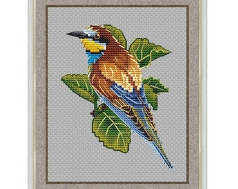 Counted Bird Cross Stitch Pattern, European Bee-Eater Embroidery Chart