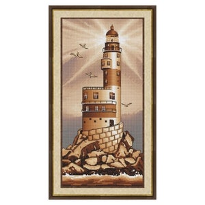 Lighthouse in Sepia Counted Cross Stitch Pattern