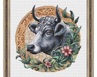 Cow Celtic Animal Zodiac Counted Cross Stitch Pattern