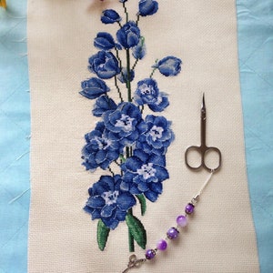 Delphinium Blue Counted Cross Stitch Pattern, Blue Flower Embroidery Chart image 5