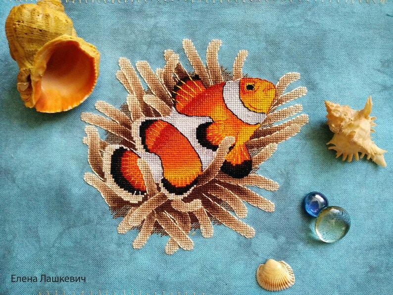 Clownfish Counted Cross Stitch Pattern, Anemonefish Embroidery Chart image 2