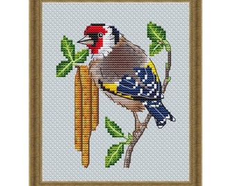 European Goldfinch Counted Cross Stitch Pattern, Little Spring Bird Cross Stitch Chart