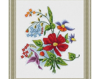 Flowers Counted Cross Stitch Pattern without Blends for Home Decoration